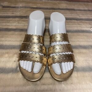 Kate Spade Brittany Gold Sandals Scalloped Straps Metallic Leather Size 7M‎